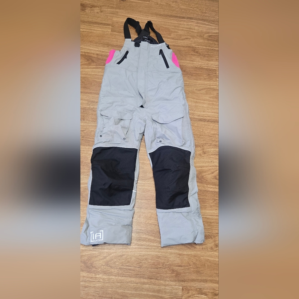Ice Fishing Ice Armour Float Bibs Women's in Gray with Black and Pink Accents